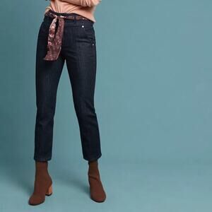 Anthro Pilcro High Rise Front Seam Jeans 26 Dark Blue Cropped